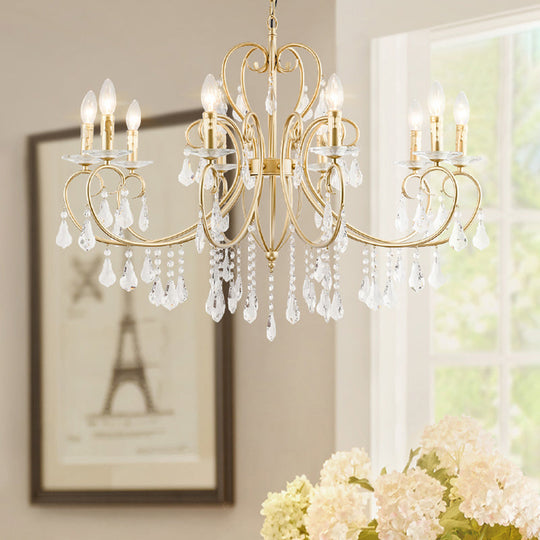 Hängende Kerzenlampe im modernen Stil mit Kristallakzent, Kronleuchter mit 3/6 Lichtern in Gold