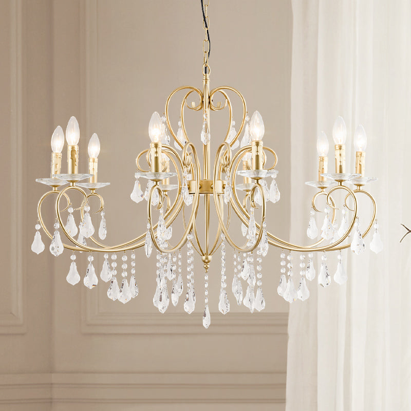 Hängende Kerzenlampe im modernen Stil mit Kristallakzent, Kronleuchter mit 3/6 Lichtern in Gold