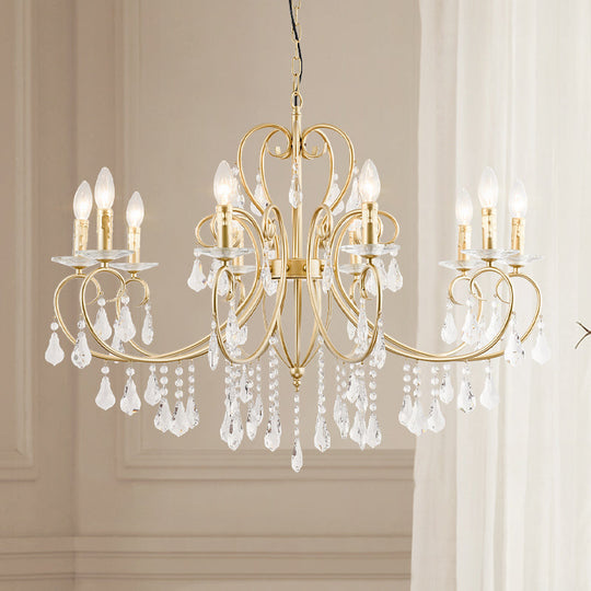 Hängende Kerzenlampe im modernen Stil mit Kristallakzent, Kronleuchter mit 3/6 Lichtern in Gold