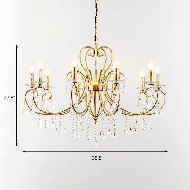 Hängende Kerzenlampe im modernen Stil mit Kristallakzent, Kronleuchter mit 3/6 Lichtern in Gold
