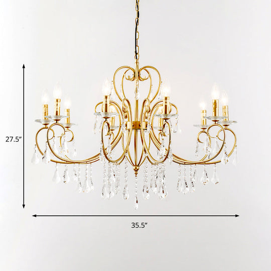 Hängende Kerzenlampe im modernen Stil mit Kristallakzent, Kronleuchter mit 3/6 Lichtern in Gold