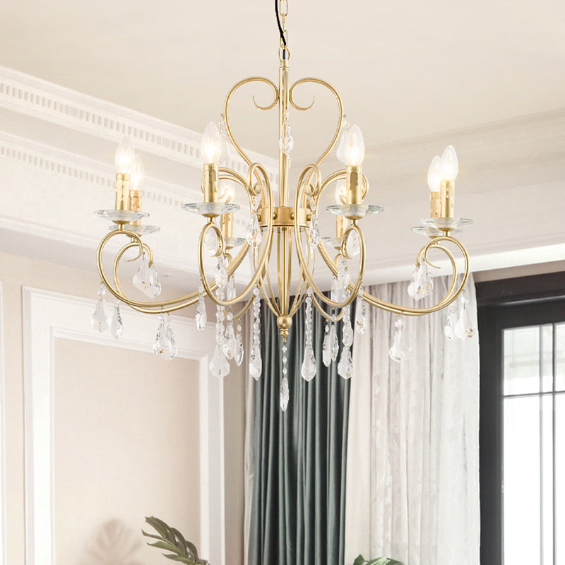 Hängende Kerzenlampe im modernen Stil mit Kristallakzent, Kronleuchter mit 3/6 Lichtern in Gold