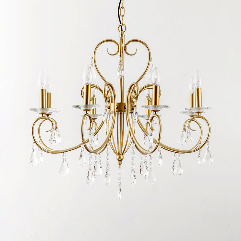 Hängende Kerzenlampe im modernen Stil mit Kristallakzent, Kronleuchter mit 3/6 Lichtern in Gold