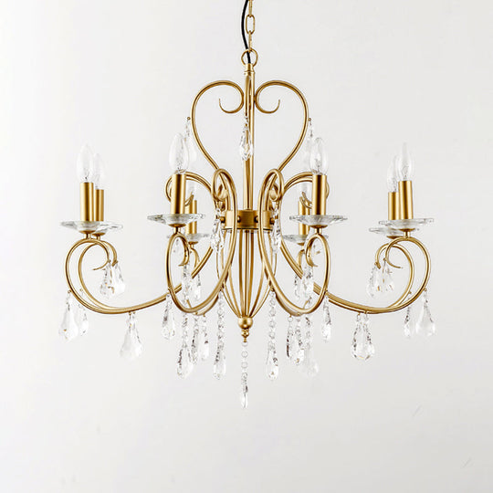 Hängende Kerzenlampe im modernen Stil mit Kristallakzent, Kronleuchter mit 3/6 Lichtern in Gold