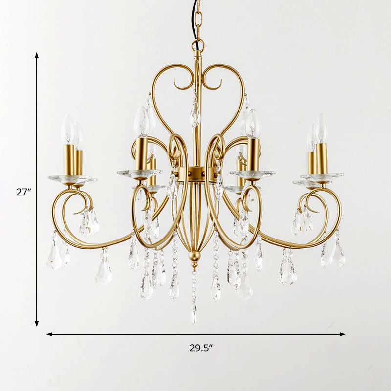 Hängende Kerzenlampe im modernen Stil mit Kristallakzent, Kronleuchter mit 3/6 Lichtern in Gold