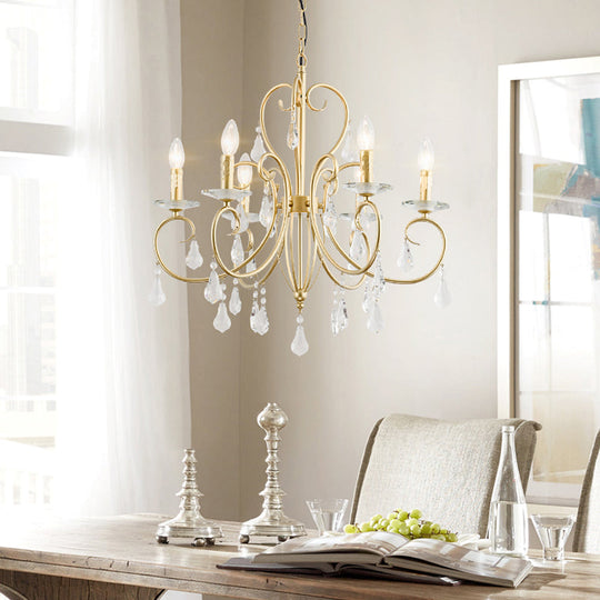 Hängende Kerzenlampe im modernen Stil mit Kristallakzent, Kronleuchter mit 3/6 Lichtern in Gold