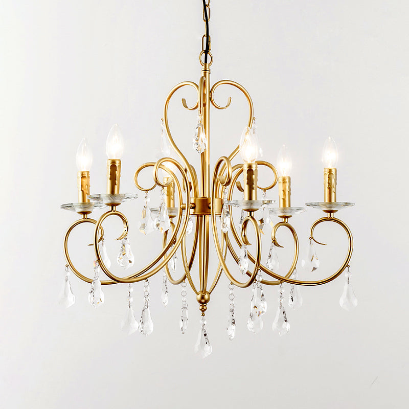 Hängende Kerzenlampe im modernen Stil mit Kristallakzent, Kronleuchter mit 3/6 Lichtern in Gold