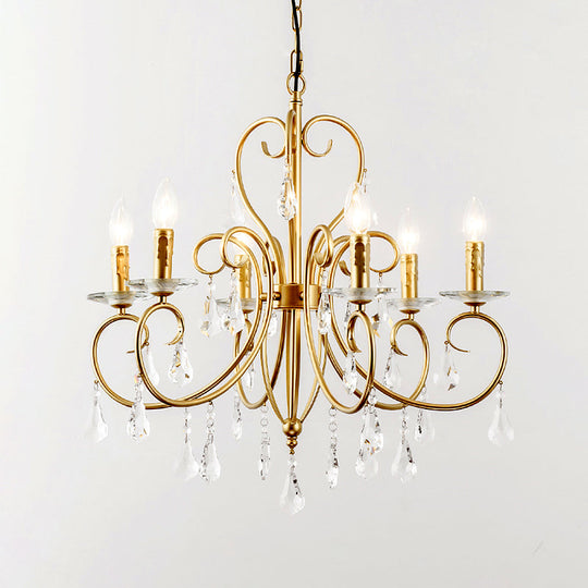 Hängende Kerzenlampe im modernen Stil mit Kristallakzent, Kronleuchter mit 3/6 Lichtern in Gold
