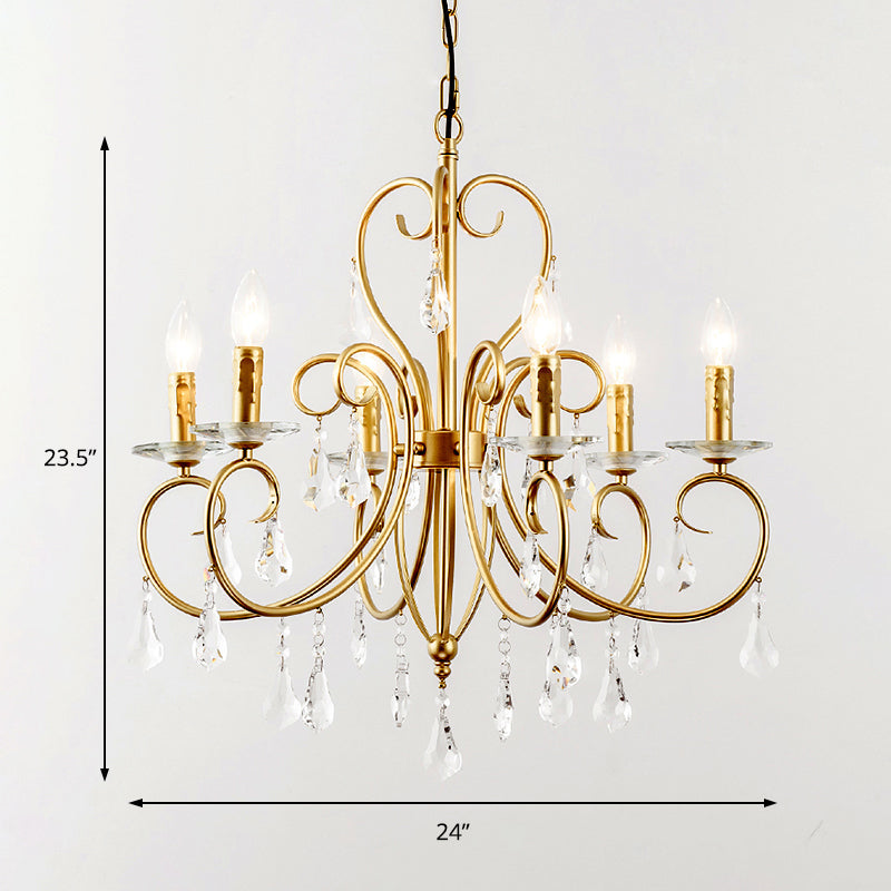 Hängende Kerzenlampe im modernen Stil mit Kristallakzent, Kronleuchter mit 3/6 Lichtern in Gold