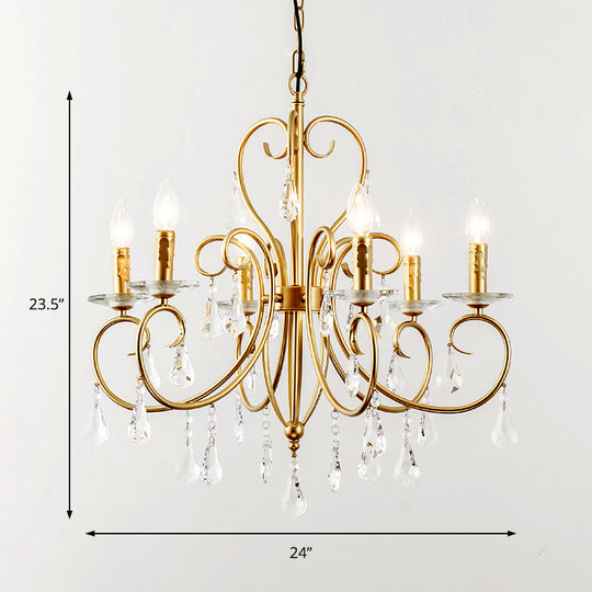 Hängende Kerzenlampe im modernen Stil mit Kristallakzent, Kronleuchter mit 3/6 Lichtern in Gold