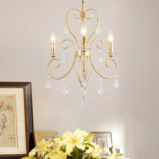 Hängende Kerzenlampe im modernen Stil mit Kristallakzent, Kronleuchter mit 3/6 Lichtern in Gold
