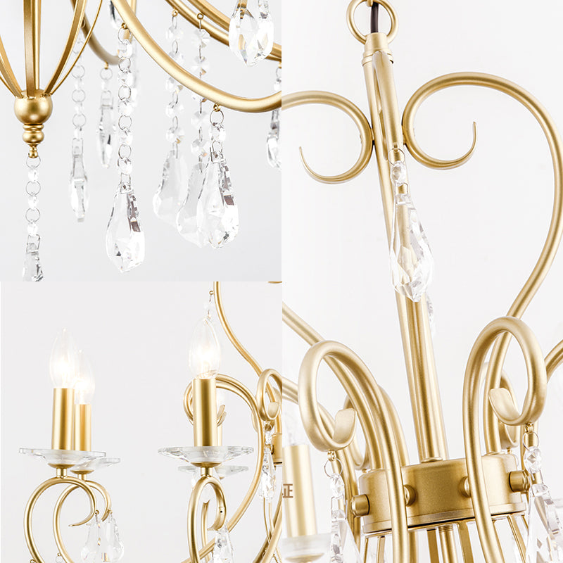 Hängende Kerzenlampe im modernen Stil mit Kristallakzent, Kronleuchter mit 3/6 Lichtern in Gold