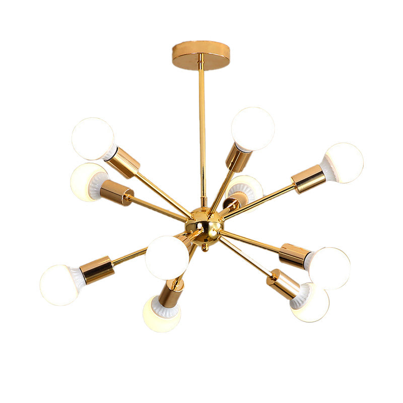 Modern Metal Starburst Chandelier Light - 6/10/12 Lights 26/38.5 Wide Gold Finish Bare Bulb Hanging