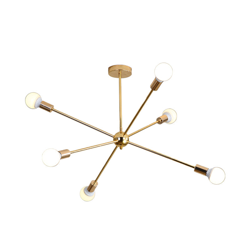 Modern Metal Starburst Chandelier Light - 6/10/12 Lights 26/38.5 Wide Gold Finish Bare Bulb Hanging