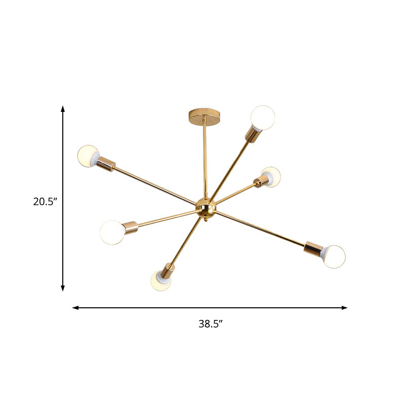 Modernist Metal Starburst Chandelier Light - 26’’/38.5’’ Wide Gold 6/10/12 Lights Hanging