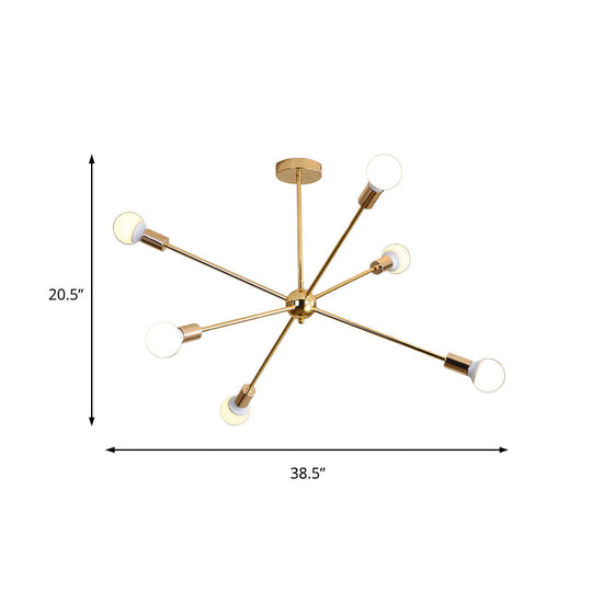 Modern Metal Starburst Chandelier Light - 6/10/12 Lights 26/38.5 Wide Gold Finish Bare Bulb Hanging