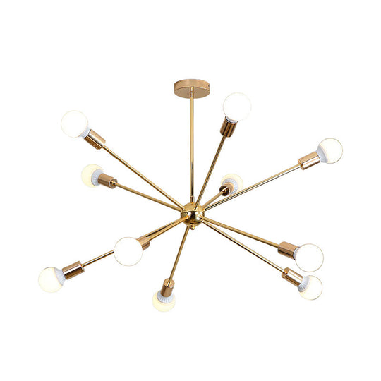 Modernist Metal Starburst Chandelier Light - 26’’/38.5’’ Wide Gold 6/10/12 Lights Hanging