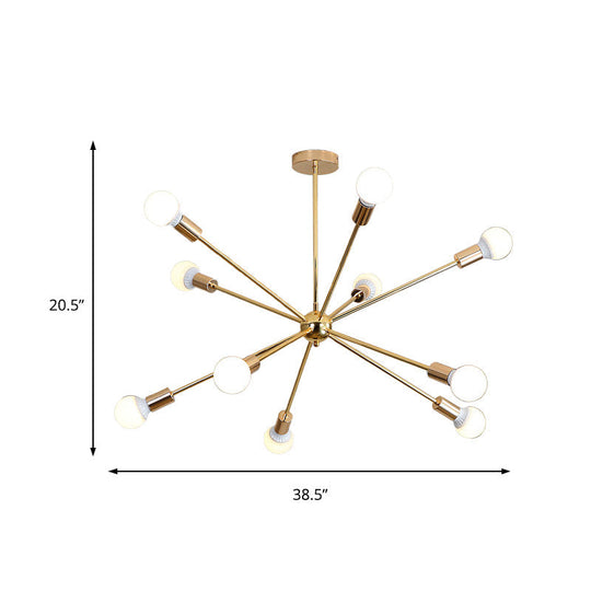Modernist Metal Starburst Chandelier Light - 26’’/38.5’’ Wide Gold 6/10/12 Lights Hanging