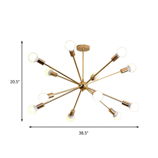 Modernist Metal Starburst Chandelier Light - 26’’/38.5’’ Wide Gold 6/10/12 Lights Hanging