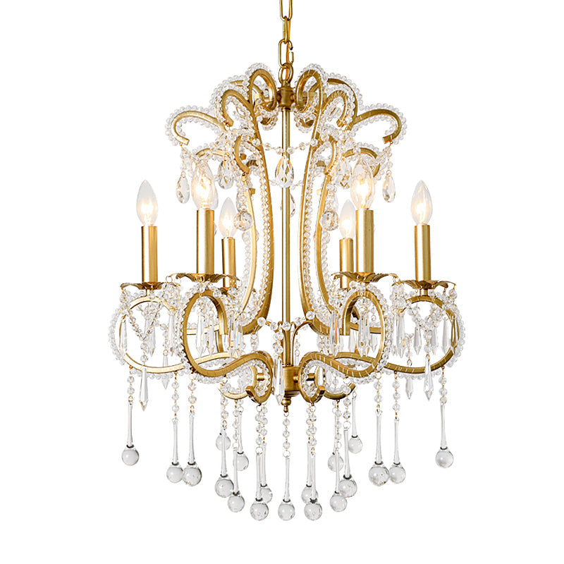 Vintage-Pendelleuchte mit 6 Lichtern aus Kristall und Metall für Schlafzimmer mit Gold-Finish