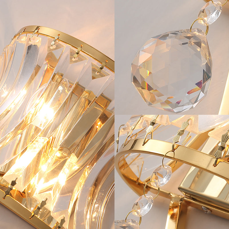 Golden Curved Metal Wall Sconce With Clear Crystal Prism