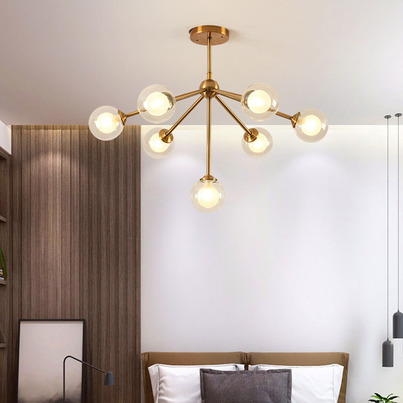 Sleek Metal Chandelier With Clear Glass Shades - Modern Sputnik Style Lighting For Bedroom