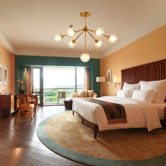 Sleek Sputnik Metal Chandelier With Clear Glass Sphere Shades - 4/7/10 Lights For Contemporary