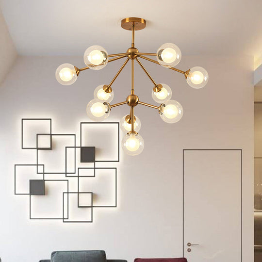Sleek Sputnik Metal Chandelier With Clear Glass Sphere Shades - 4/7/10 Lights For Contemporary