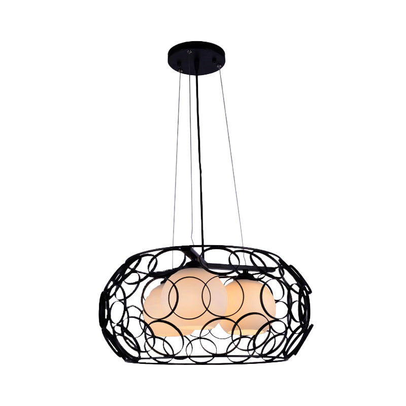 Contemporary Glass Chandelier - 3 White Lights With Cage Design