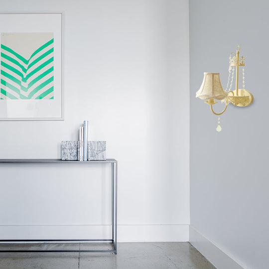 Modern Metal Bell/Candle Wall Mount Lamp: 1-Light Sconce Fixture With Crystal Bead Yellow White /