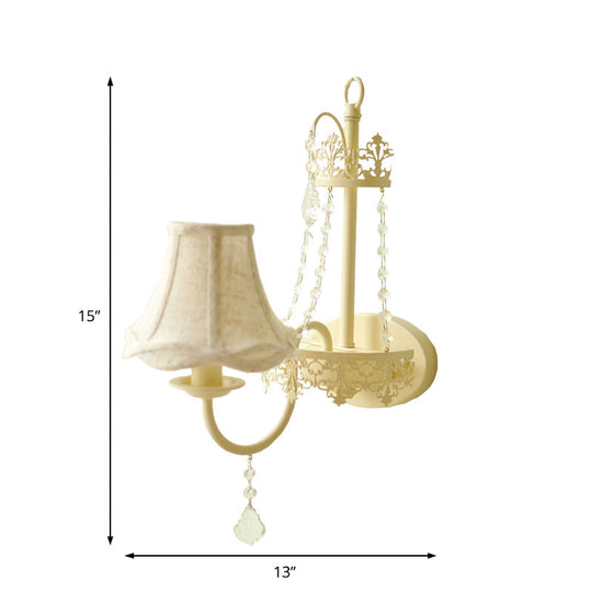 Modern Metal Bell/Candle Wall Mount Lamp: 1-Light Sconce Fixture With Crystal Bead Yellow