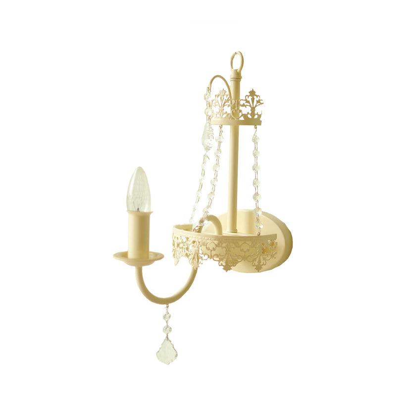 Modern Metal Bell/Candle Wall Mount Lamp: 1-Light Sconce Fixture With Crystal Bead Yellow