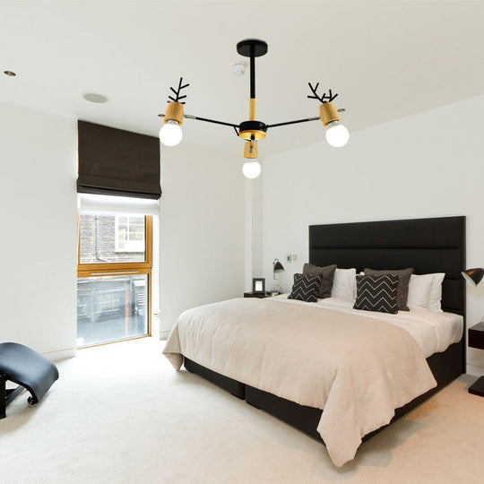 Sputnik Metal Chandelier - Modern Ceiling Hang Fixture With Bare Bulb For Bedroom 3/6/8 Lights