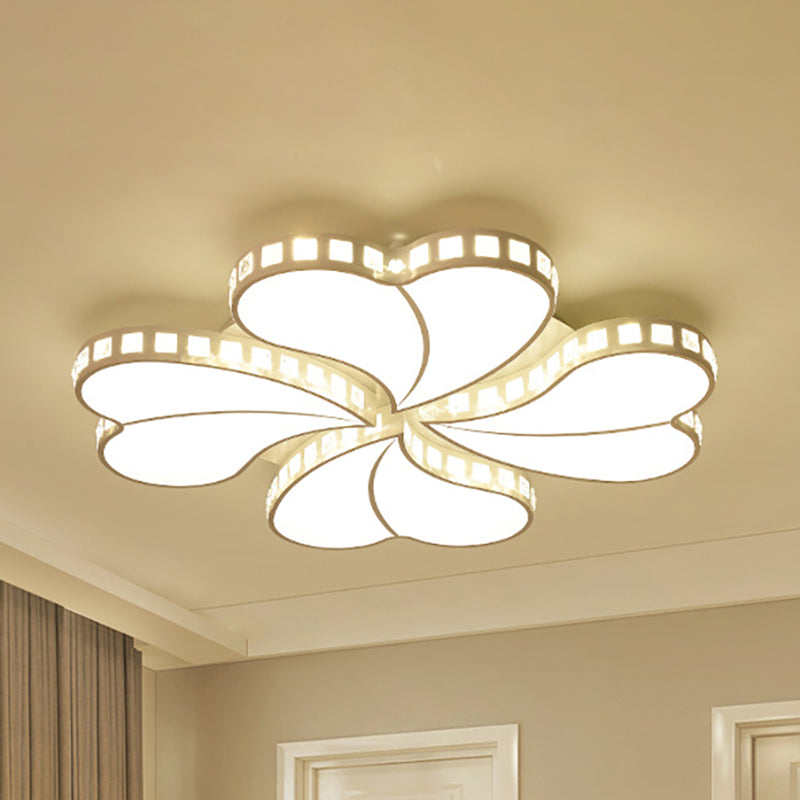 Contemporary Metal Led Ceiling Light - White Petal Flush Design For Living Room With Acrylic Shade