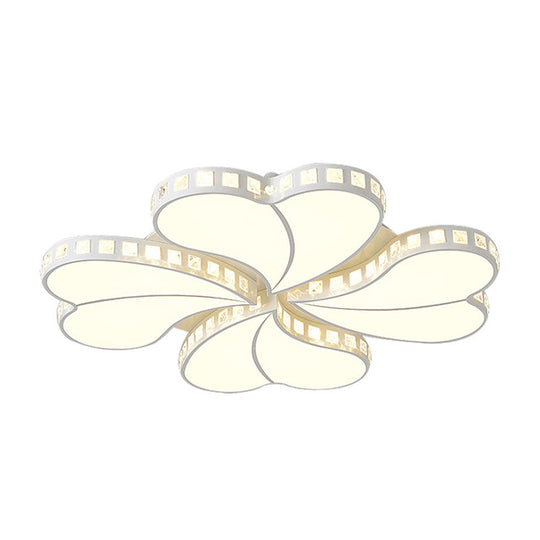 Contemporary Metal Led Ceiling Light - White Petal Flush Design For Living Room With Acrylic Shade