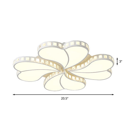 Contemporary Metal Led Ceiling Light - White Petal Flush Design For Living Room With Acrylic Shade