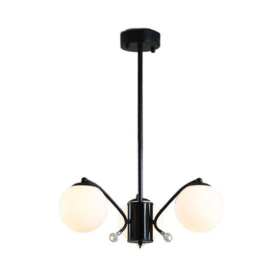Black Curved Arm Chandelier With White Glass Ball Modern Hanging Ceiling Light (3/5/9 Lights)