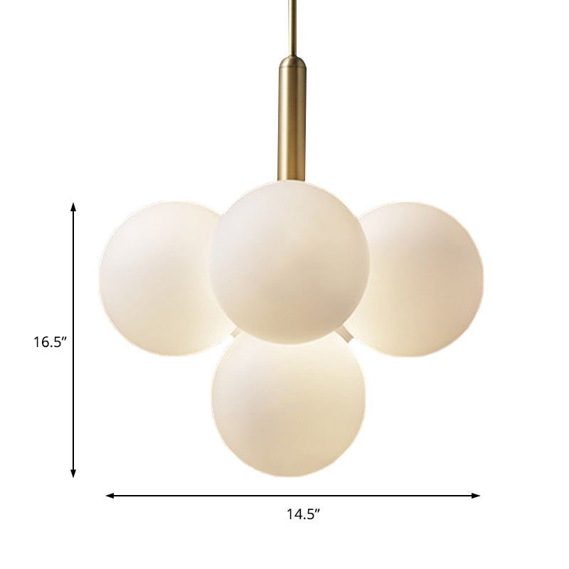 Contemporary White Glass Chandelier Lamp – 5/13 Lights Brass Pendant Light With Spherical Design