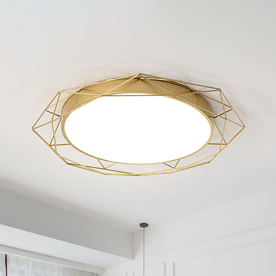 Metallic Flush Mount Ceiling Light – Round Nordic Gold/Black Wire Frame Ideal For Bedroom
