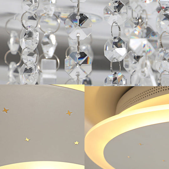 Modern Flush Ceiling Light With Crystal Accent - 16’/23.5’ Round Metal White Led Fixture