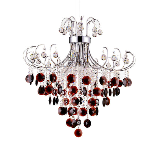 Burgundy Crystal Pendant Light With Chrome Finish - 4 Modern Chandelier For Bedroom