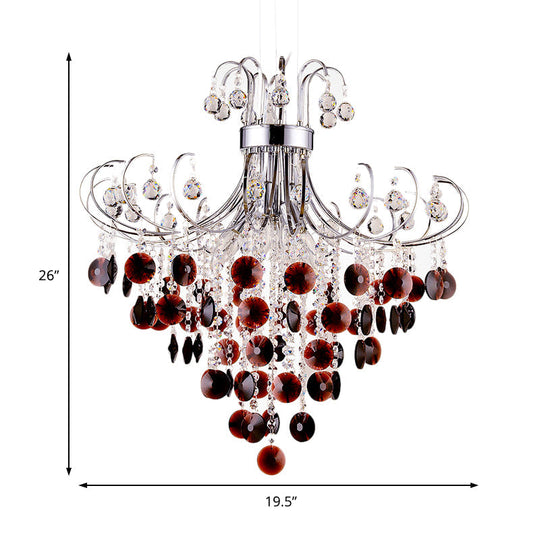 Burgundy Crystal Pendant Light With Chrome Finish - 4 Modern Chandelier For Bedroom