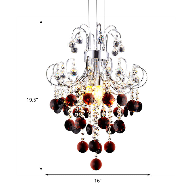 Burgundy Crystal Pendant Light With Chrome Finish - 4 Modern Chandelier For Bedroom