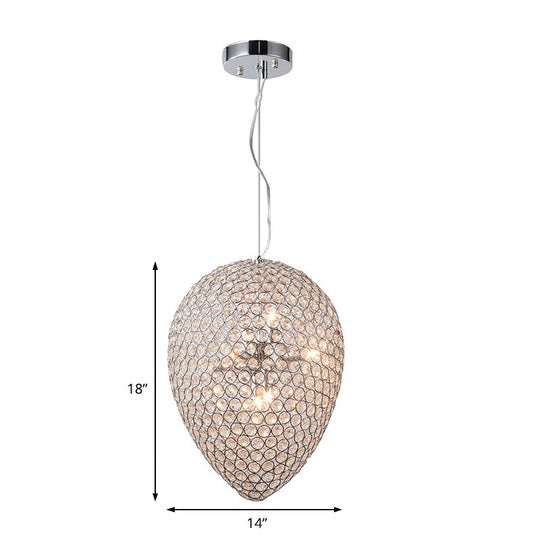 Chrome Beaded Pendant Lighting With Teardrop Shade - Modern Clear Crystal Chandelier