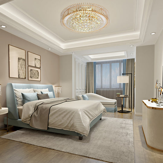 Vintage Gold Flush Ceiling Light With Clear Crystal Ball And Metallic Finish - 12/18 Diameter