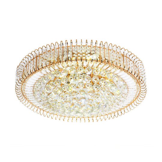 Vintage Gold Flush Ceiling Light With Clear Crystal Ball And Metallic Finish - 12/18 Diameter
