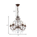 Antique Style Crystal Chandelier - 5 Light Pendant Lamp Dark Rust Finish Ideal For Foyer