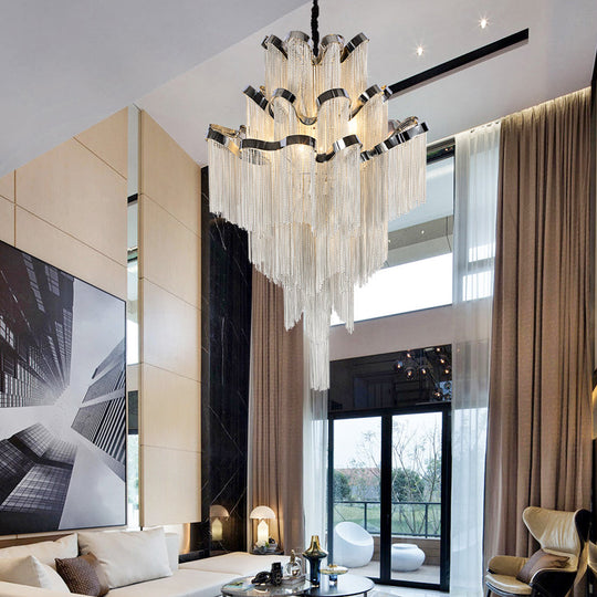 Modernist Nordic Style Metal Silver Chain Chandelier With 8 Lights - Stylish Hanging Ceiling Light