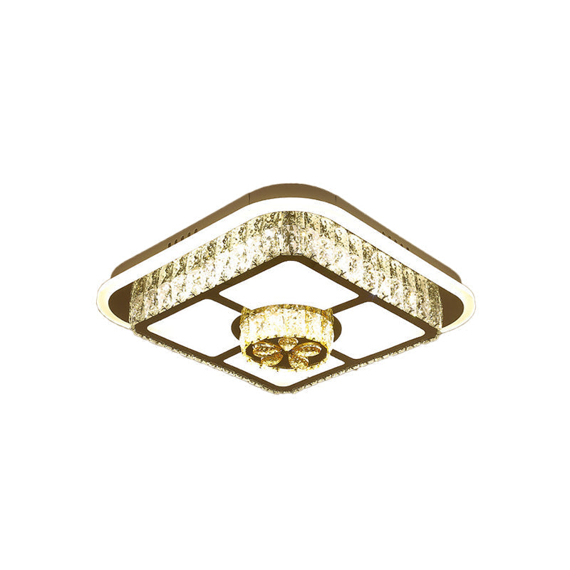 Modern Square/Flower Flush Ceiling Light - Clear Crystal Led White Bedroom