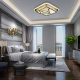 Modern Square/Flower Flush Ceiling Light - Clear Crystal Led White Bedroom
